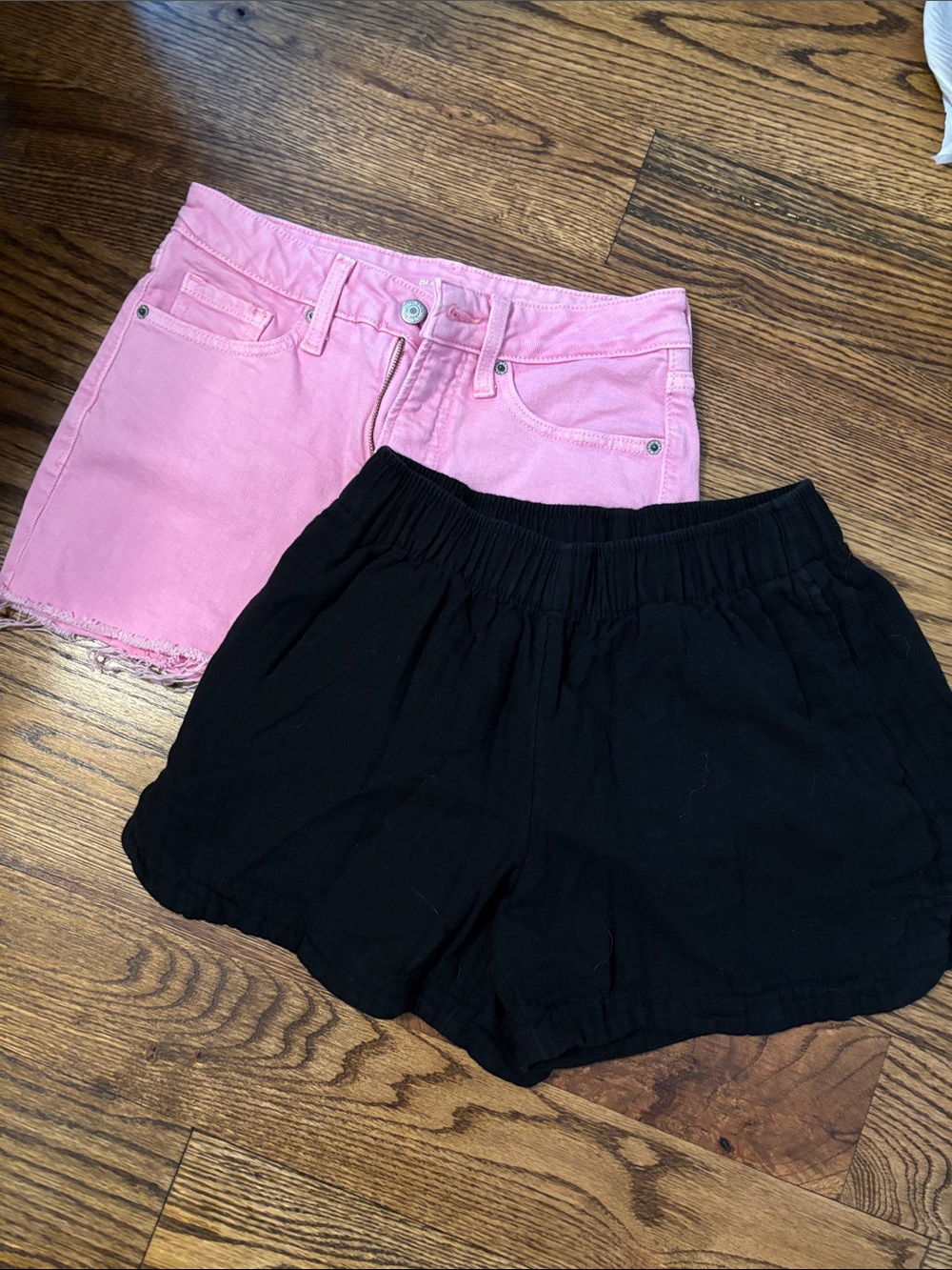 Old Navy Pink Denim Shorts & Black Elastic Waist Shorts